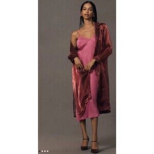 Anthropologie Femme Sheer Trench Coat Duster Button Overlay Sz Medium Raspberry